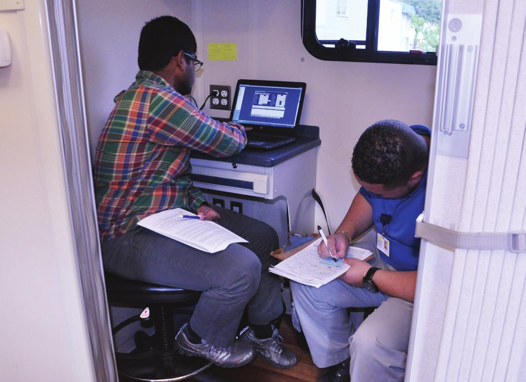 The vehicle includes exam rooms, an interview room and medical equipment to provide patients with state-of-theart care.