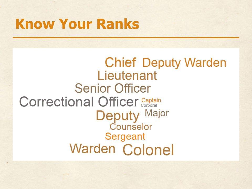 Slide 27 It s important to understand the organizational structure of each institution you re going to work in because they vary, as does the officer ranking system.