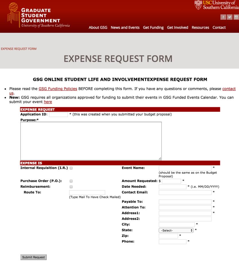 (1 per vendor) Expense Request Form: