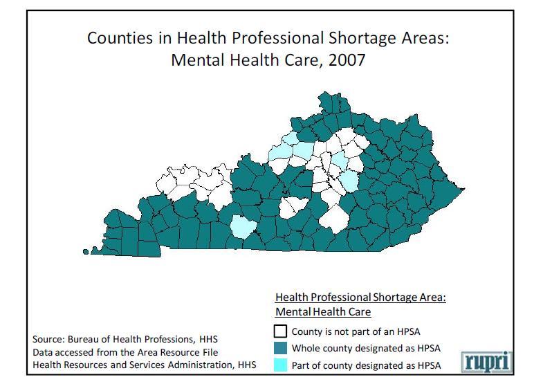 Figure 2: Counties in Health Professional Shortage Areas: Mental Health Care, 2007 Figure 3: Counties in