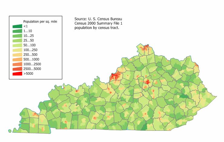 Table 1 Kentucky Population Year Rural Urban Total 1980 1,672,223 1,988,101 3,660,324 1990 1,645,442 2,039,854 3,685,296 2000 1,769,275 2,272,494 4,041,769 2007 (latest 1,811,654 2,429,820 4,241,474