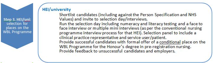 Step 3: Selection by the HEI for a place on the WBL Programme for the Honour s degree in preregistration nursing.