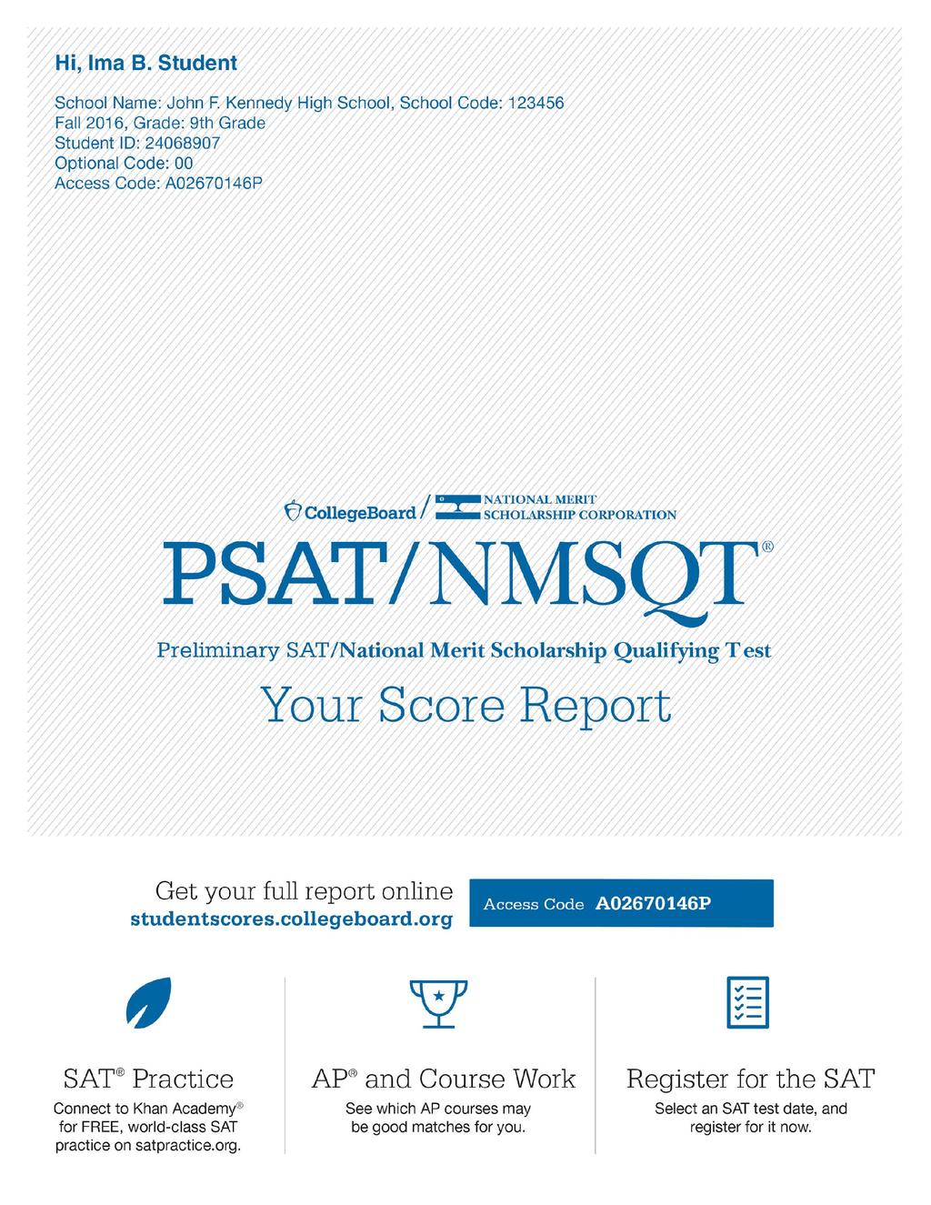 Personalized Skills Information The PSAT/NMSQT Score Report Contains information to help students improve academic skills.