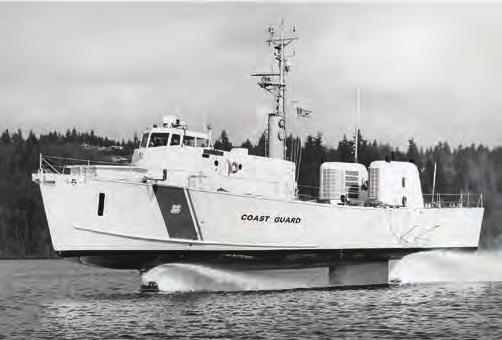 Left: Shown in her U.S. Coast Guard paint scheme in Puget Sound, in 1975, at the beginning of her evaluation by the sea service; the hydrofoil HIGH POINT (PCH-1) was designed by Boeing and built by J.