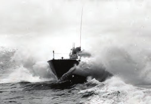 A Higgins PT boat crashes through the waves off Attu Island during the brief occupation by the Japanese in 1943.