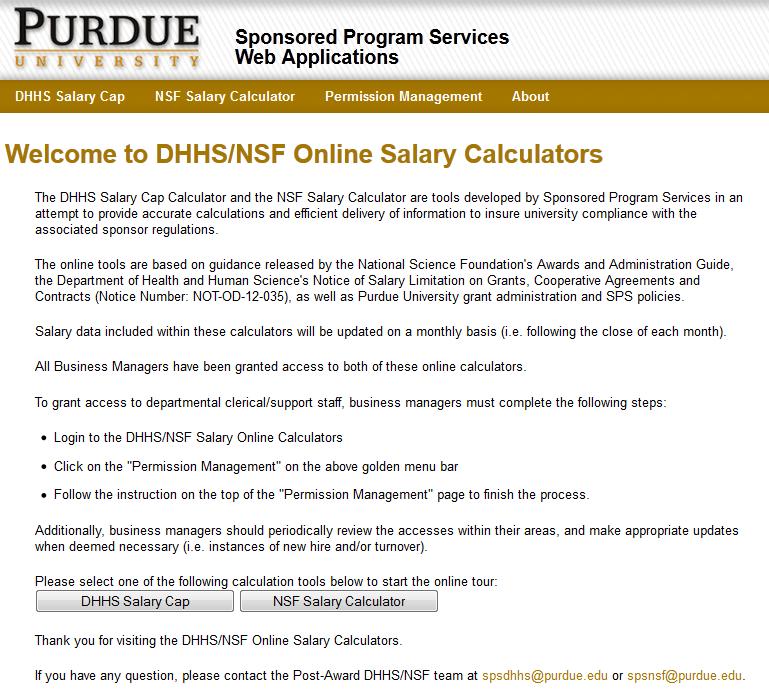 2. Select the NSF Salary Calculator from either the top gold menu bar or from the button selection at the bottom of the