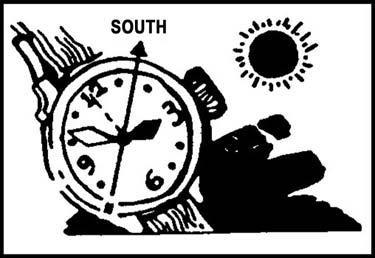 Figure C-43. North-south line 2. Determine direction using the watch method without a compass. a. Point the hour hand at the sun when you are north of the equator.