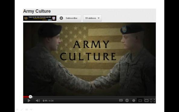 Slide 9 Facilitator s Action: This video discusses Army Culture as a term within the Army Profession. Click the arrow to begin the video. After playing the video, allow the group to reflect briefly.