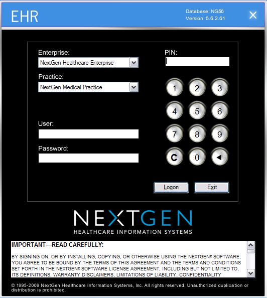Error! Unknown document property name. NextGen Meaningful Use Crystal Reports Guide Version 5.6 SP1 The EHR Logon dialog box displays.
