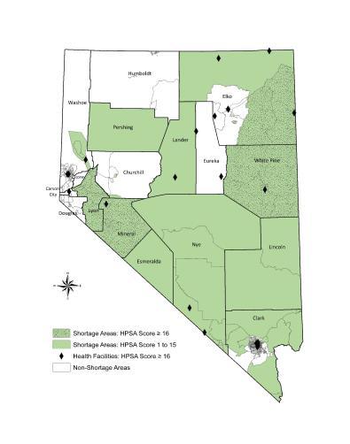 Primary Care Health Professional Shortage Areas (HPSAs) 2016 962,156 Nevadans reside in a primary care HPSA (33.7%) 815,657 urban residents in Nevada (31.