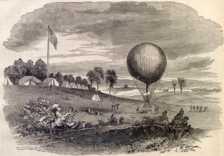 Featured Source Source E: Hot Air Balloons during the Civil War, 1861 Professor Lowe's military balloon near Gaines Mill, Virginia, 1861 (engraving).