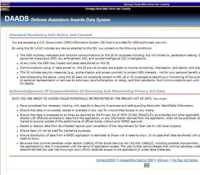 How to Navigate DAADS Initial Page: DoD Notice