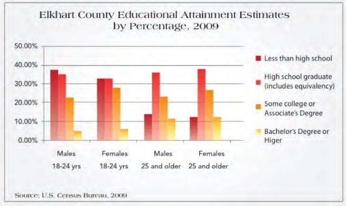 Report Analysis and Outcomes, Continued Education Although less than 14% of adults in Elkhart County do not have any high school