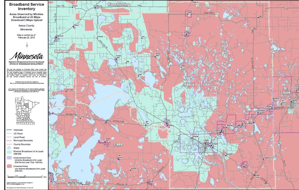 Itasca County unserved/underserved areas - 2015 Estimate of fixed non-mobile