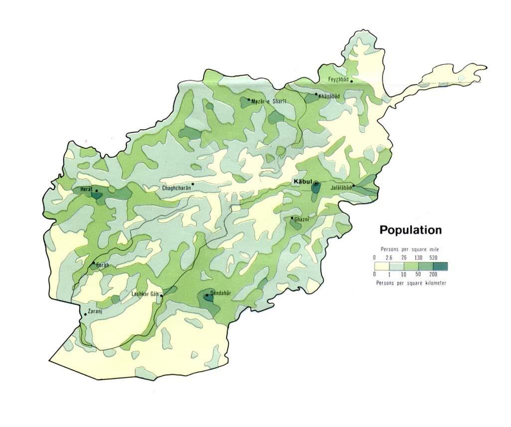 The map below shows the population distribution,