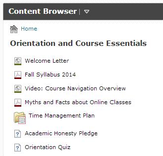 Course Elements NEW ORIENTATION MODULE 1. Welcome Letter from the Instructor 2. Fall Syllabus 2014 Clarifications 3.