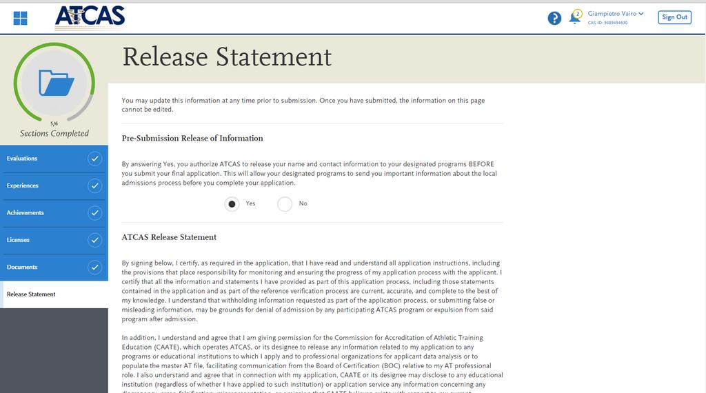 The last tab in this section is the Release Statement.