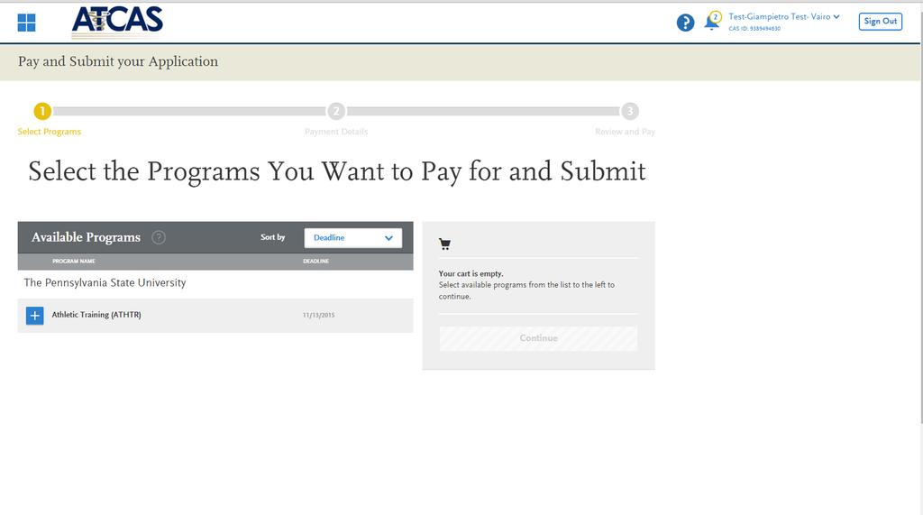 After applicants have clicked the Pay and Submit this Program or Pay For My Programs button, the following screen (below) will appear.