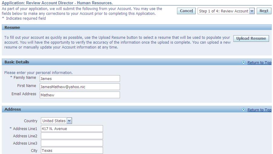 Submit Job Application Create Account Basic Details Enter