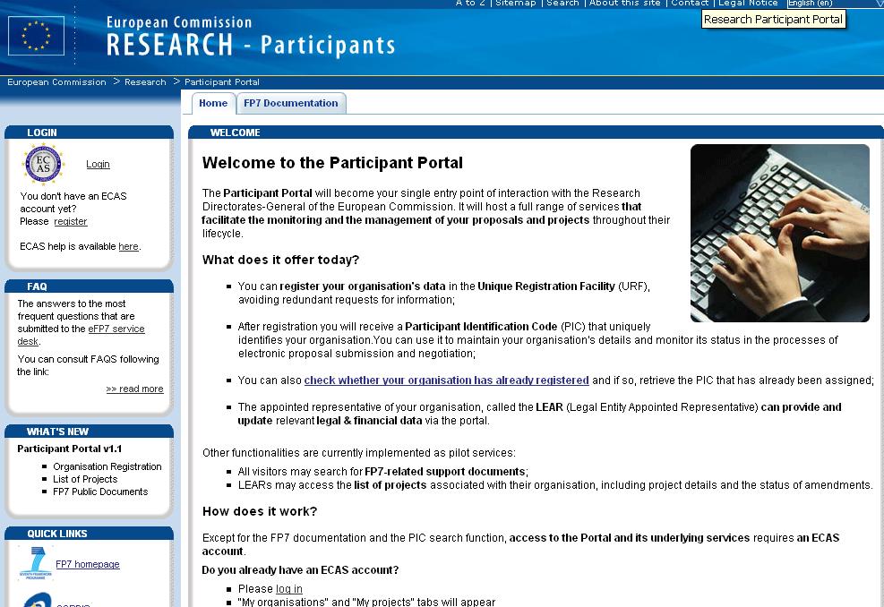 Participant Portal http://ec.
