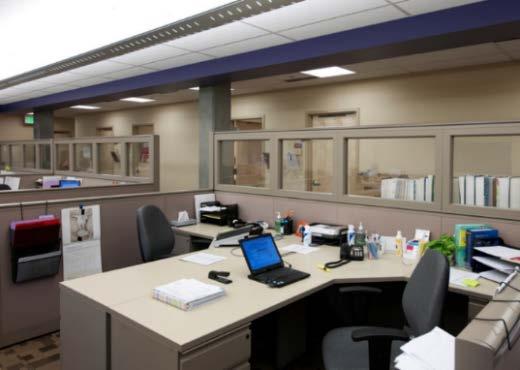 Unlike the typical fish bowl design with the collaboration space surrounded by hallways and exam rooms on all sides, a collaboration space at People s Medical Clinic faces exam rooms on three sides