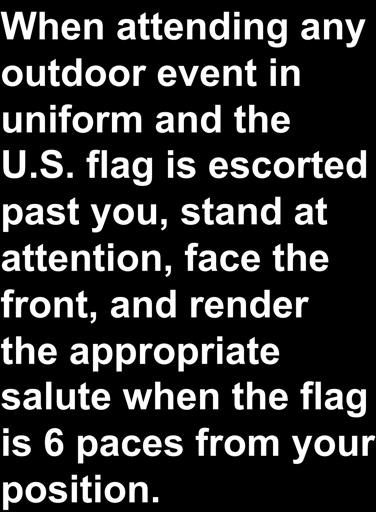 flag is escorted past you, stand at attention,