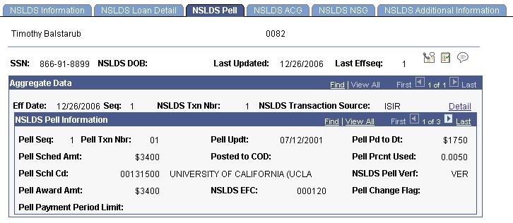 Viewing NSLDS Pell Grant Details Access the NSLDS Pell page.