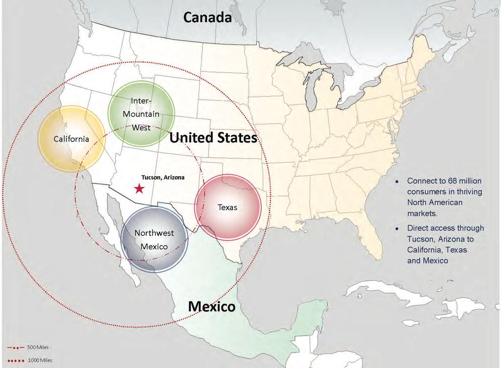 Market Access Located in Tucson, Arizona, Global Advantage provides access to major markets in the U.S.