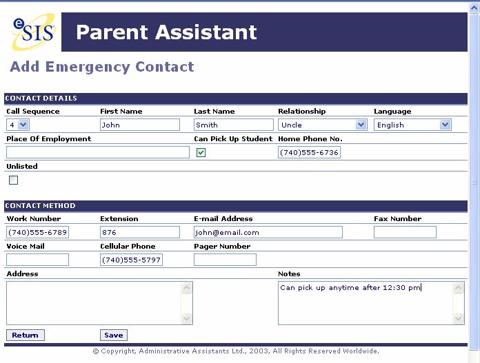 order the emergency contacts in the order that is needed when calling First Name & Last Name of the new contact Relationship choose the relationship of the new contact to the student from