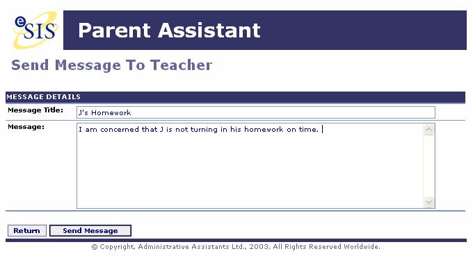 Screen: Send Teacher Messages Choose the teacher you want to send a message to and click on the Send Message
