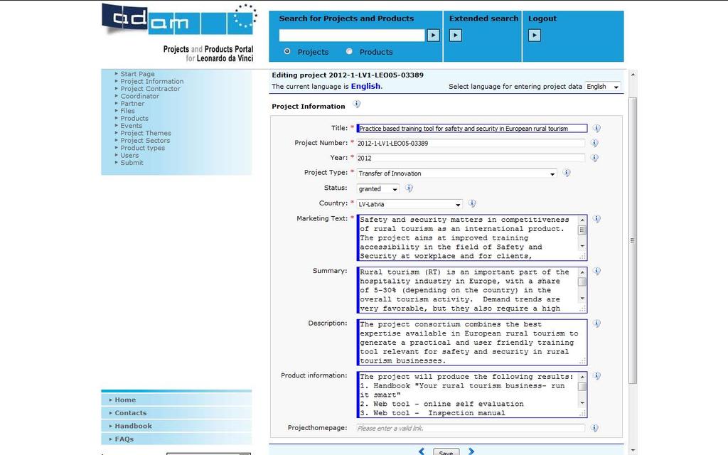 Dissemination - ADAM database http://www.adam-europe.