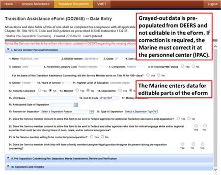 Step 5a: If grayed out information is incorrect, the Marine must