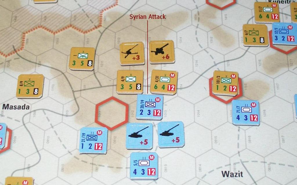 Turn 6 The Syrian commander continues to press his troops forward to the western map edge. The 15/3 Tank Brigade extricates itself from the Israeli 5 th Regiment s ZOC, and heads for the road.