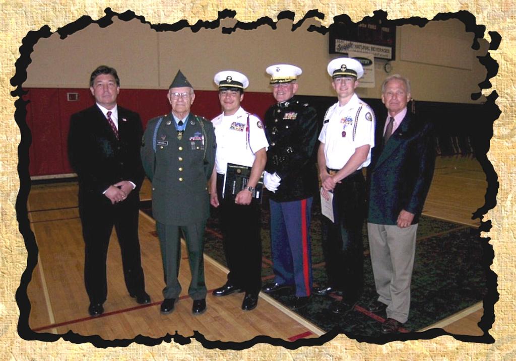 WWII Medal of Honor recipient Bob Maxwell and Lieutenant Colonel Dick Tobiason (Army, Retired) presented awards to Central Oregon JROTC cadets at the annual awards ceremony.