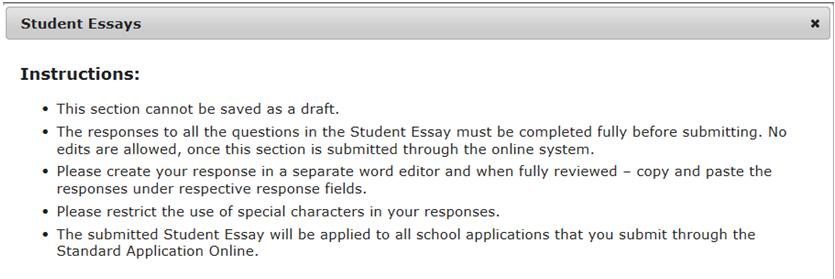 Application Components: Student Essay Limit of