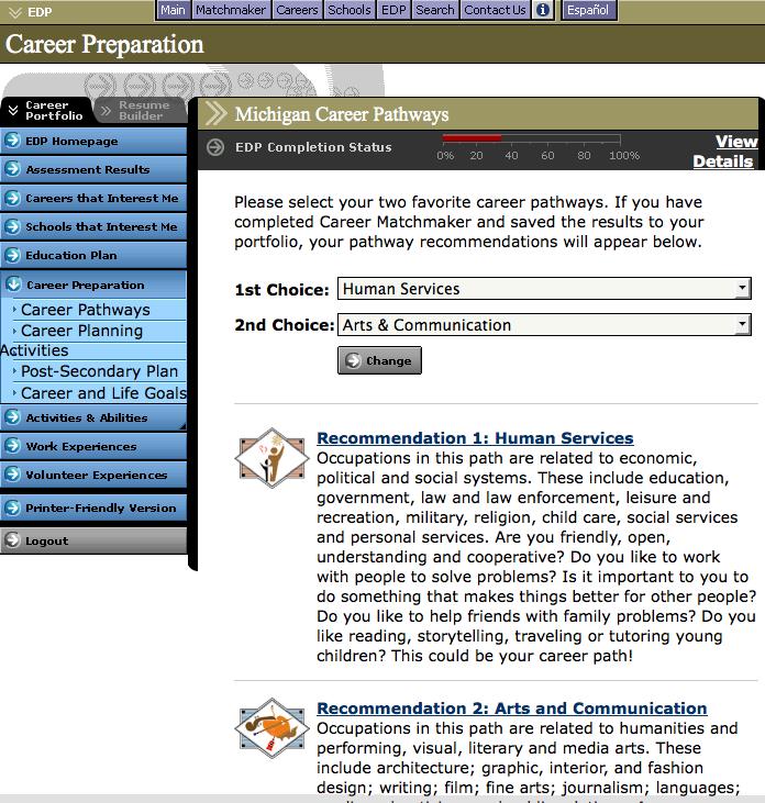 Activity 4: Save Your Two Favorite Career Pathways in the EDP Career Portfolio 1. Click on EDP at the top of the screen. Login to your EDP if necessary. You are in the EDP Career Portfolio. 2.