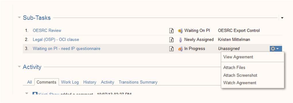 Each Subtask listed has three pieces of information about it provided in this view: The Sub Task Summary, Status and Assignee.