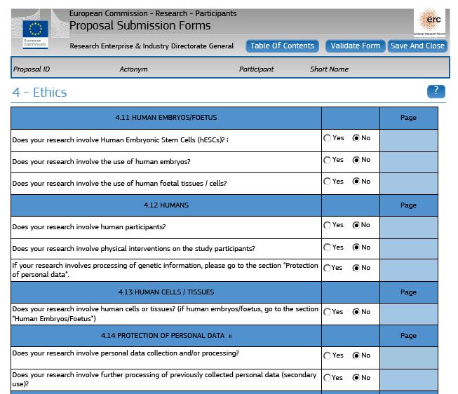 Ethics table : Part of Online Submission