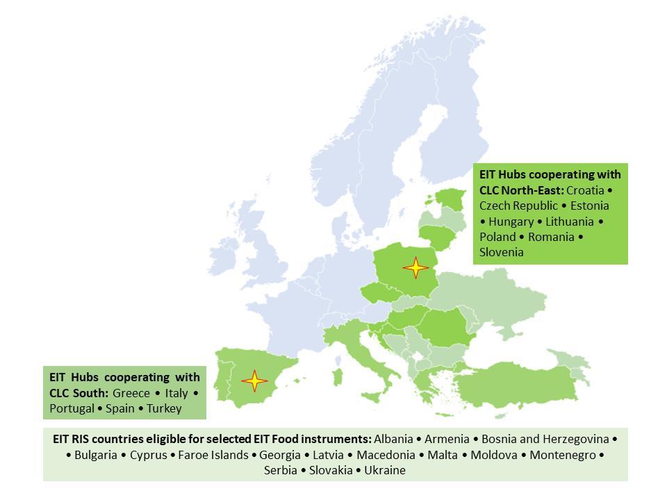 EIT Food RIS activities in Poland and Spain will be implemented by the existing structures of EIT Food (Co-Location Centres), without separately designated Hubs.
