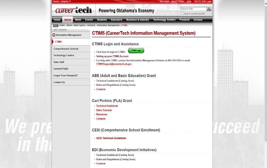 Help and Troubleshoo ng On the CTIMS website, select the green CTIMS Login button.