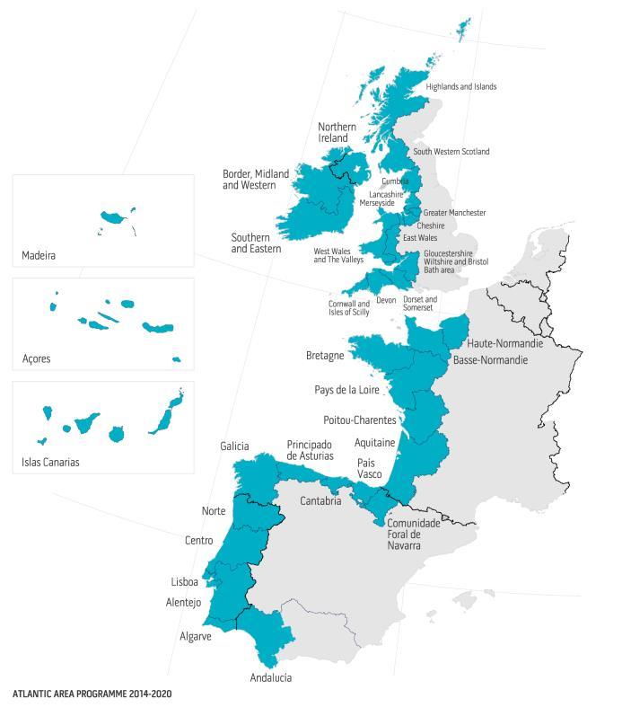 Where does the programme operates? INTERREG Atlantic Area covers the western part of Europe bordering the Atlantic Ocean.
