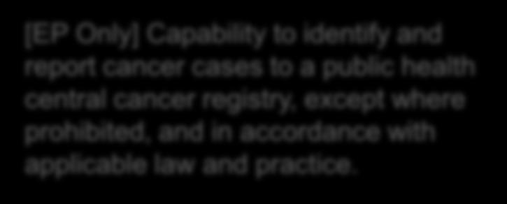 Cancer Registry [EP Only] Capability to identify and report cancer cases to a