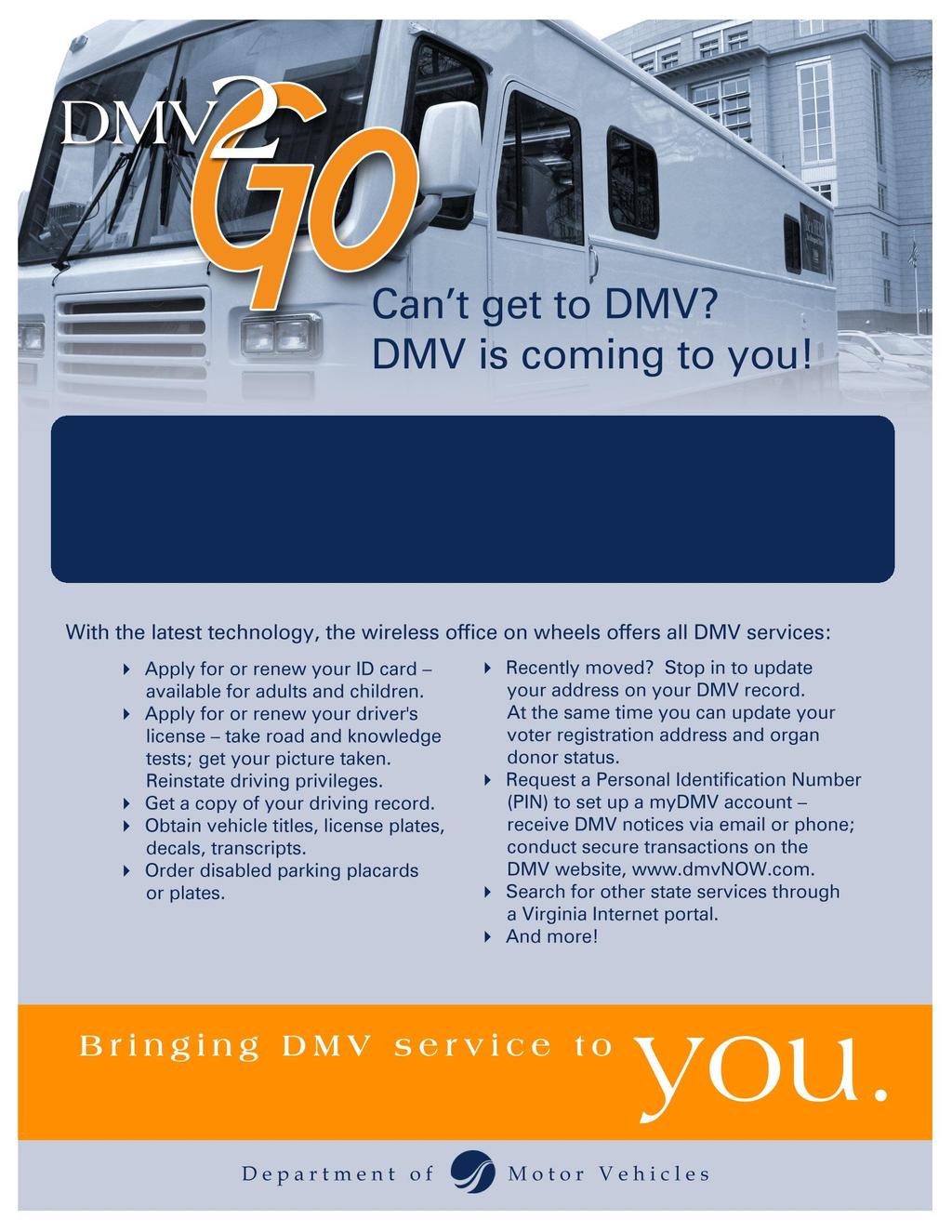 The Joint Base Myer-Henderson Hall SFL-TAP is sponsoring a day with the DMV mobile unit on