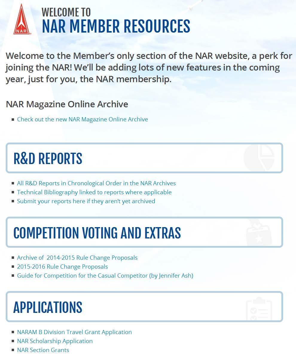 NAR.org Continuing to build the platform National events web sites All R&D reports are now online in members-only section Competition Voting Applications for awards Past