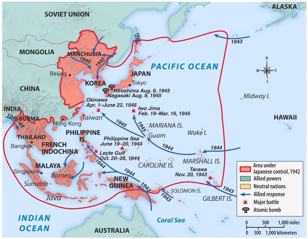 almost all of Europe Pacific Ocean Germany pressed into Russia Axis armies controlled
