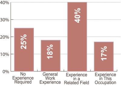 The majority of the remaining positions (19%) require Vocational Training or Certification.
