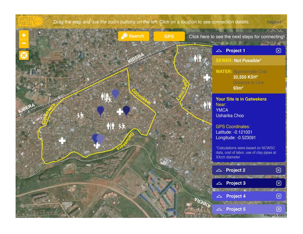 WATSAN Portal: Kibera The pilot website ( and watsanportal.co.ke) were launched and marketed for the pilot areas (Gatwekera and Laini Saba villages) in February 2014. Screenshot is shown above.