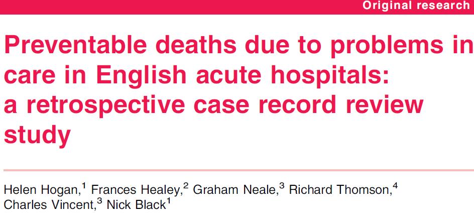 Case record review - looking at deaths due to problems in care A new consistent NHS-wide case note review methodology will be developed for trusts own use.