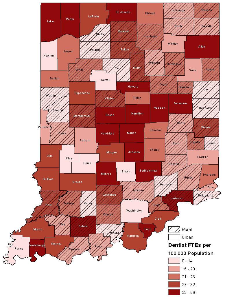 Rural Counties Report Chronic Barriers to Access to Oral Health Services 10 Rate per 100,000 Population Indiana FTEs* 38 Indiana 24 United States 30 *Source: 2012 dentist IPLA licensure data and