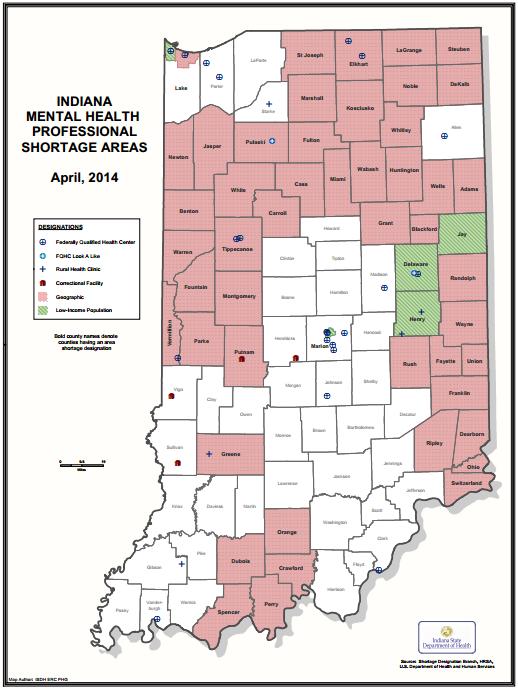 16 2014 Mental Health HPSA Map Source: Indiana Primary